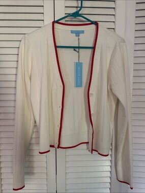 Draper James Cream Cardigan with Red Trim